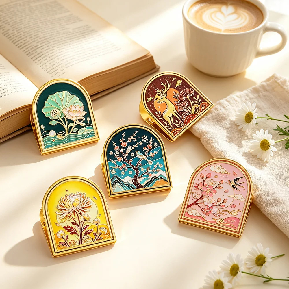 Metal Book Page Clips, Chinese Style Floral Bookmarks, Decorative Page Holder Clips, Vintage Book Reading Accessories