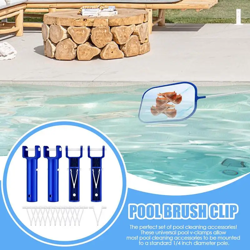 Swimming Pool Pole Clips 12Pcs Pool Brush Clip V-Shaped Pool Hooks For Poles Stainless Steel Clips Swimming Pool Spa Brush