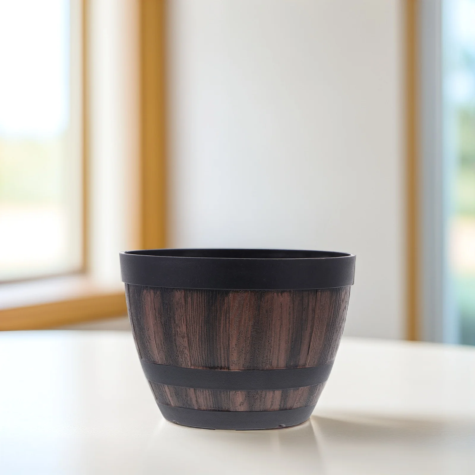 

Imitation Wooden Lotus Bowl Flower Pot 228 Bottom Plastic Bucket for Garden Succulent Plant Decorative