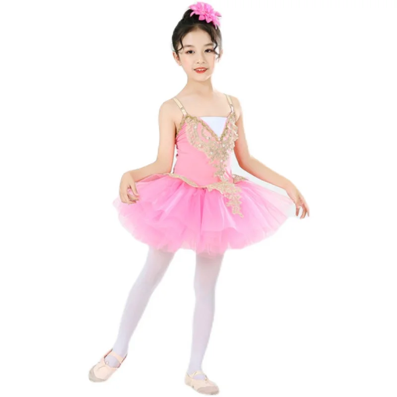 Vestido de balé infantil, pequeno cisne, saia tutu de lantejoulas com suspensor, saia de gaze, novo estilo