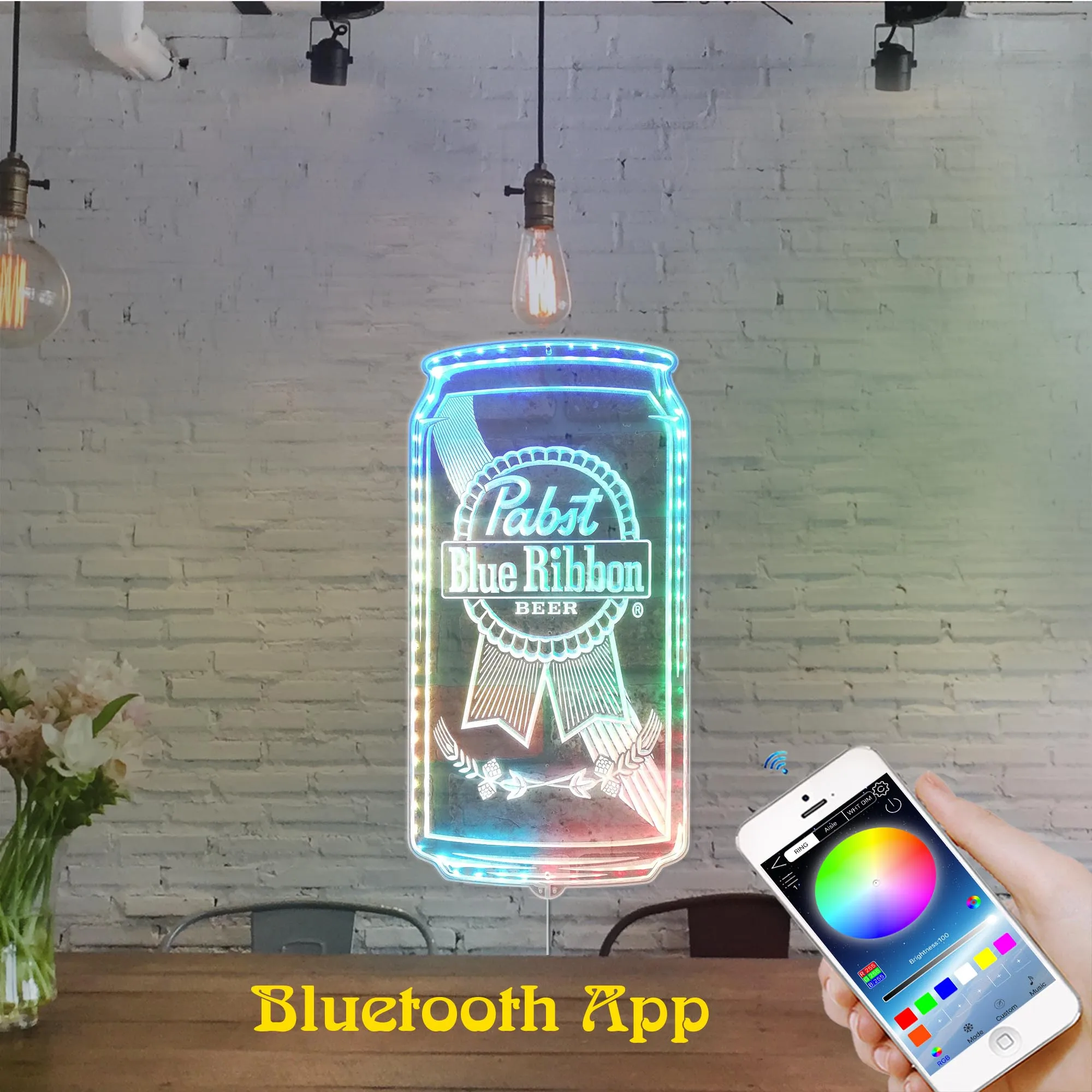 Pabst Blue Beer Neon Home Bar Dynamic RGB Edge Lit LED Sign