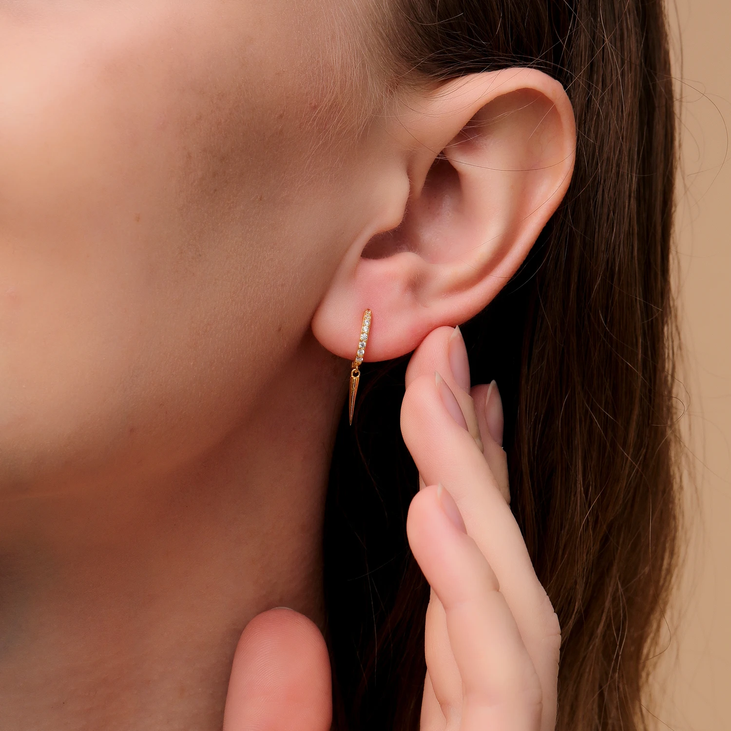 Aide 925 Sterling Silver Long Spike Cone Charm Dangle Earrings For Women Crimped White Zircons Set Circle Huggie Earrings Jewel