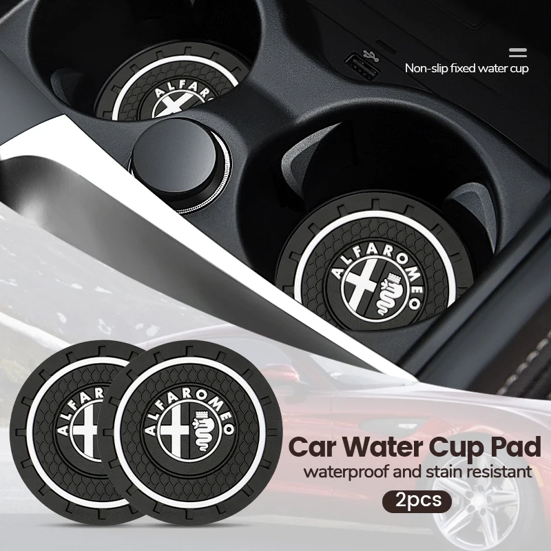 2pc Car Cup Holder Coaster Non Slip Pad Mat Interior Decor Accessorie For Alfa Romeo Giulia Stelvio Giulietta 156 159 147 Mito