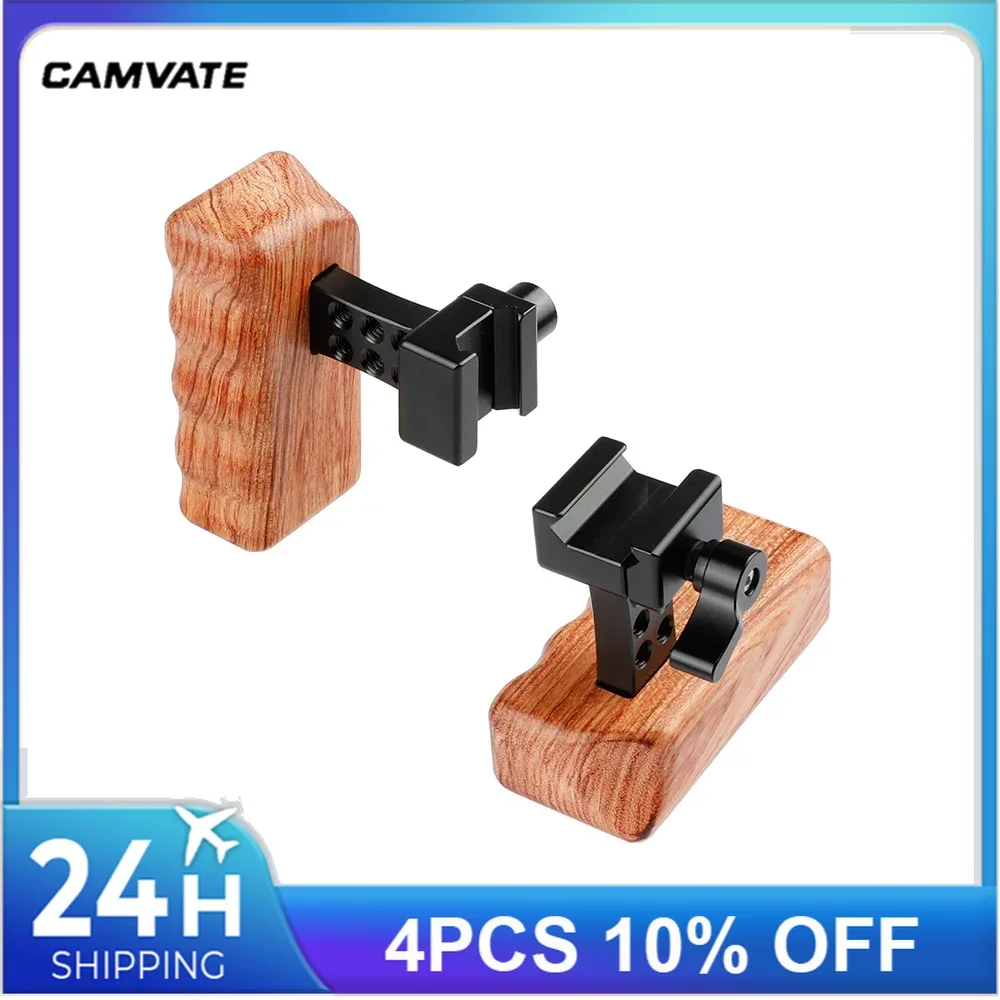 CAMVATE Camera Wooden Handgrips NATO Handle Left & Right With Quick Release NATO Clamp For DSLR camera / DV Video Cage Rig