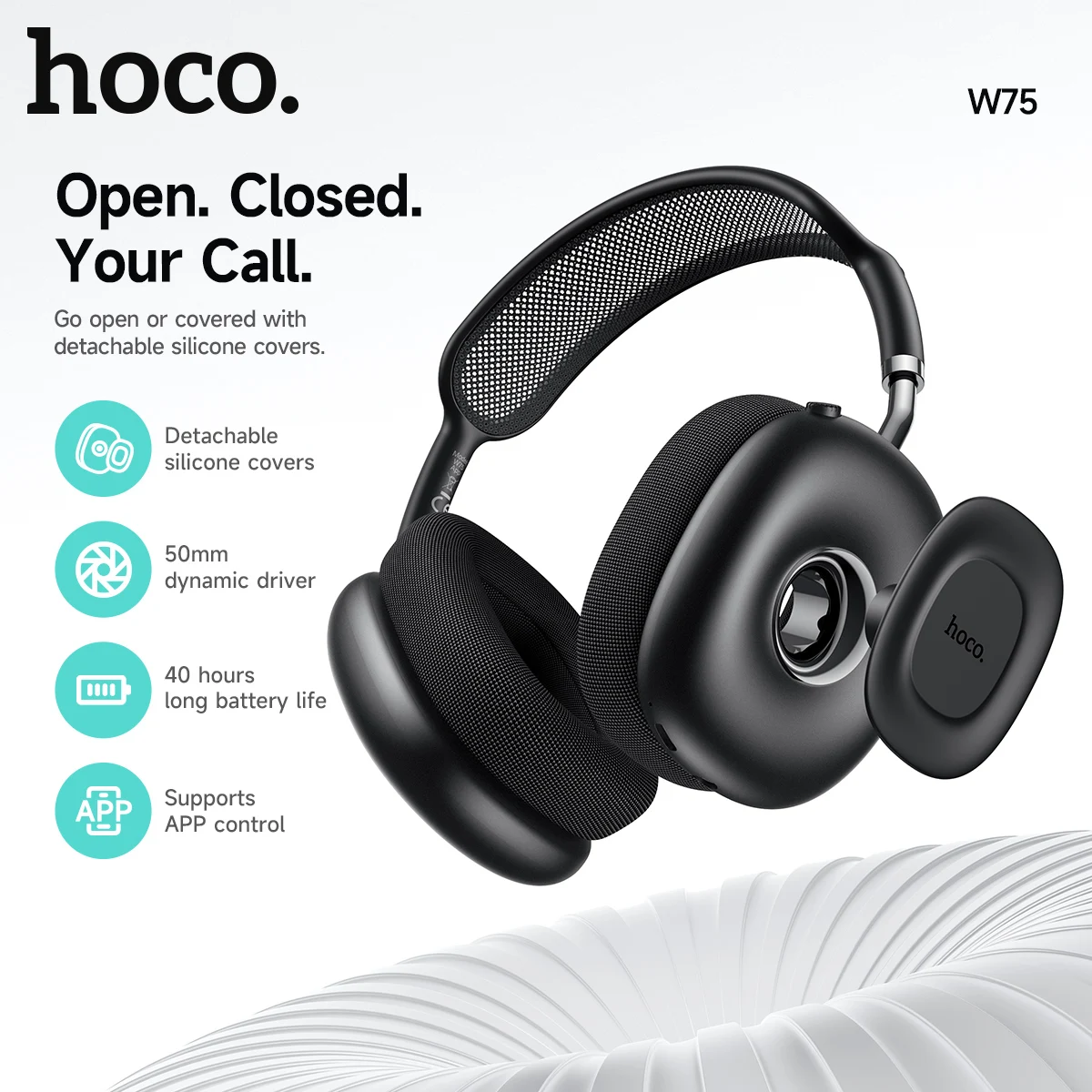 W75 Open Bluetooth Headphone Sports Big Wireless Earphones APP Function Music Gaming Sports Headsets for Phone Call 2026 NEW