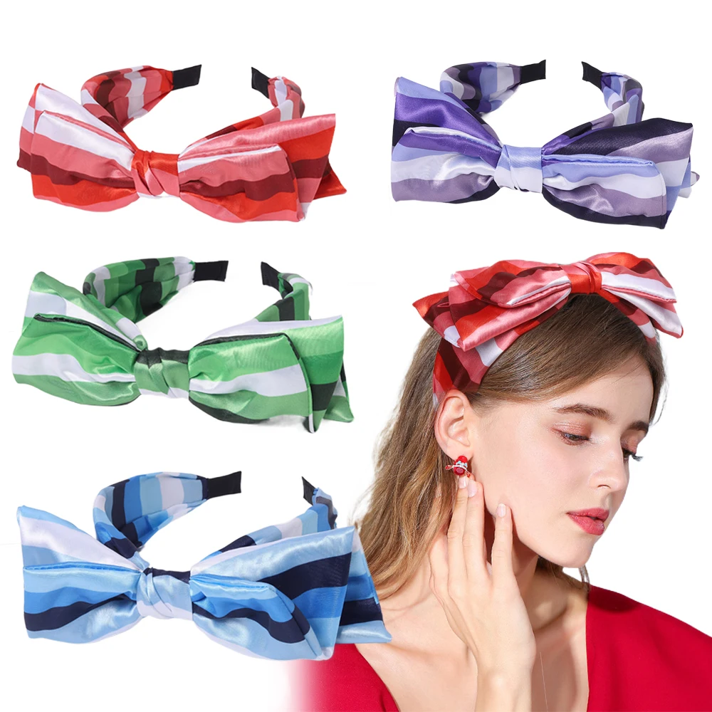 

New Striped Double-Layer Bow Headband for Women Niche Simple and High-End Hairband Girls Versatile Hair Accessories Headwear