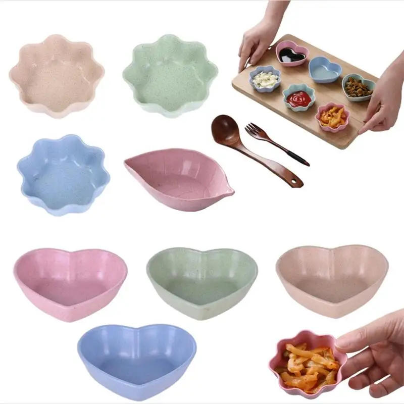 1Pcs Sauce Dishes Leaves Shape Wheat Fiber Bowl Vinegar Seasoning Solid Soybean Dish Sauce Salt Snack Small Plate Kitchen Tool