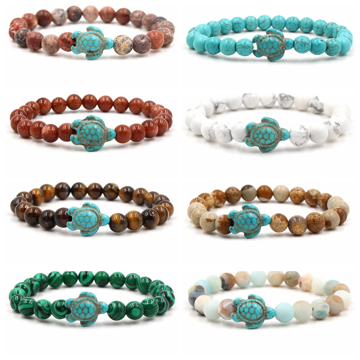 Green Turquoise Turtle Volcanic Stone White Pine  Natural  Chakra Gemstone Bracelets Bangle Jewelry for Women Men