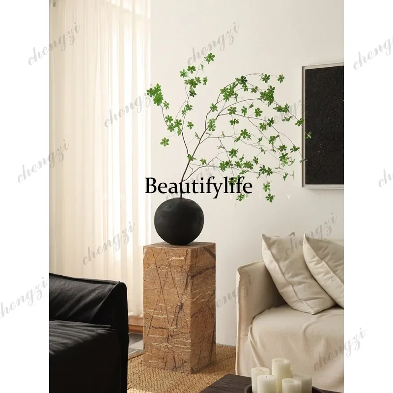 R134 wabi-sabi wind marble base sculpture display stand floor ornament medieval stone pillar decoration