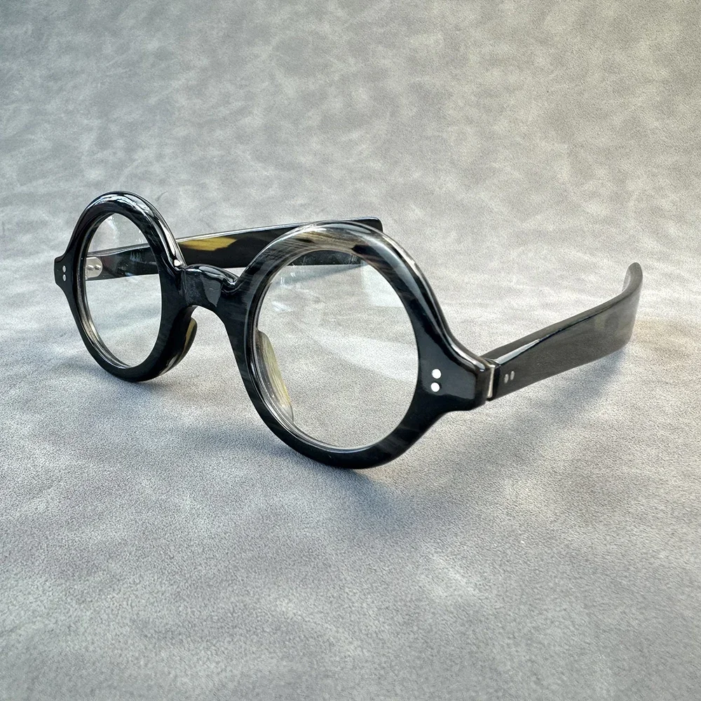 

Eyeglass Frames Unique Small Round Optical Lenses Eyewear Wide Temple Handmade 100% Natural Horn Prescription Man Glasses Frames