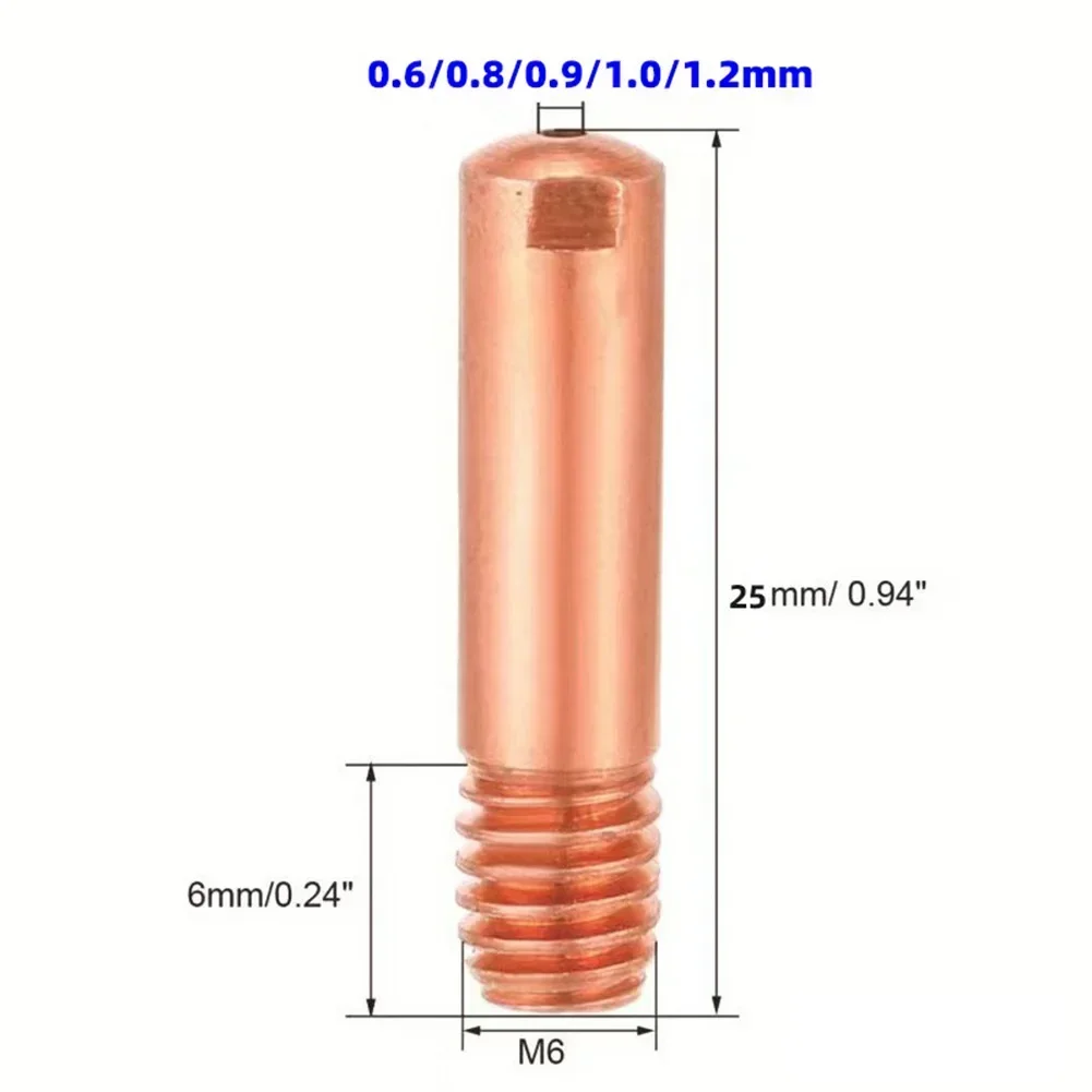 10 stks MB15 15AK Contact Tip Lassen Nozzles M6 Lastoorts Power Nozzle 0.6mm 0.8mm 0.9mm 1.0mm 1.2mm MIG Lassen Tips