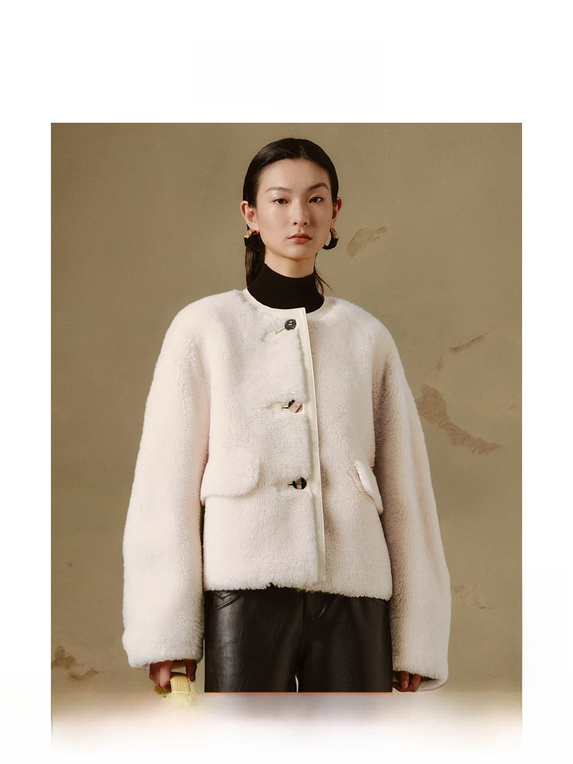 

Eco-Friendly Lamb Fur Leather Jaet Women's Winter Wool White Coat ZhiZhi Empyrean Spring Long Sve round Ne Genteel