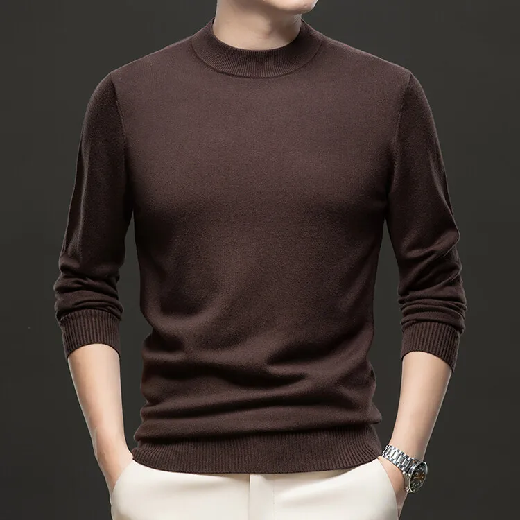 

Мужской однотонный шерстяной свитер на весну-осень, свободный крой, высокий воротник, повседневный, крупный размер, вязаный базовый свитер