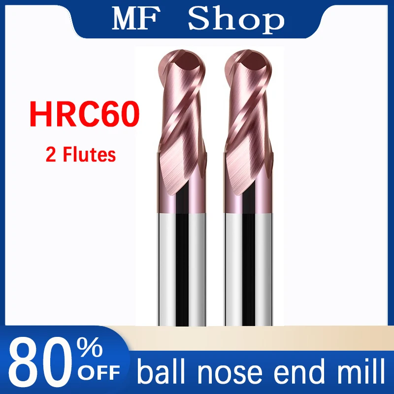 

1pc ball nose end mill 2 flutes R0.5-R6.0 cnc end milling cutter bit for metal face and slot machining hrc60 coated end mills