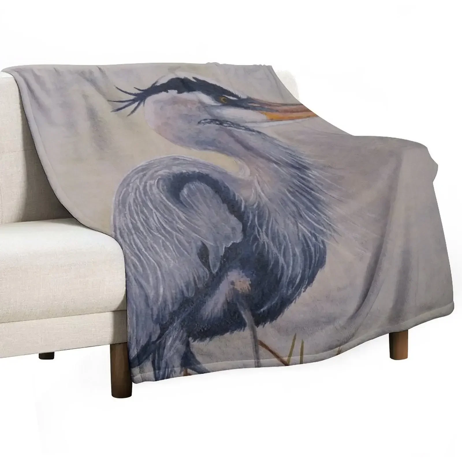 

Great Blue Heron Throw Blanket Flannels for winter Hairy Plaid on the sofa Blankets