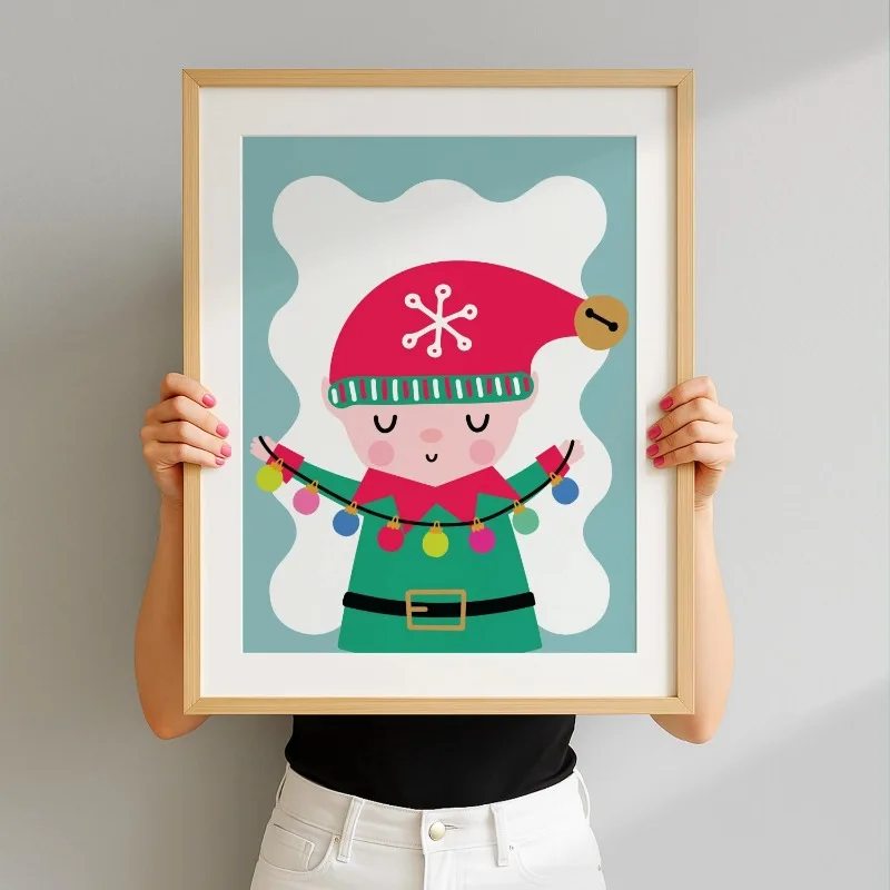 Colorful Kids Christmas 3 Pcs Canvas Wall Art Cute Elf Santa This Way Quote Prints Nursery Bedroom Xmas Home Decor Unframed