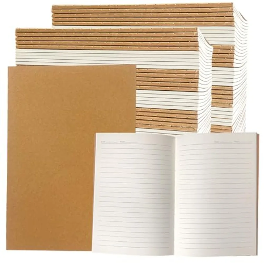 

120 Pack Kraft Paper Notebook Journals A5 Journal Softcover Ruled Lined Journals Notebooks Bulk for Adult Students Writing Sket