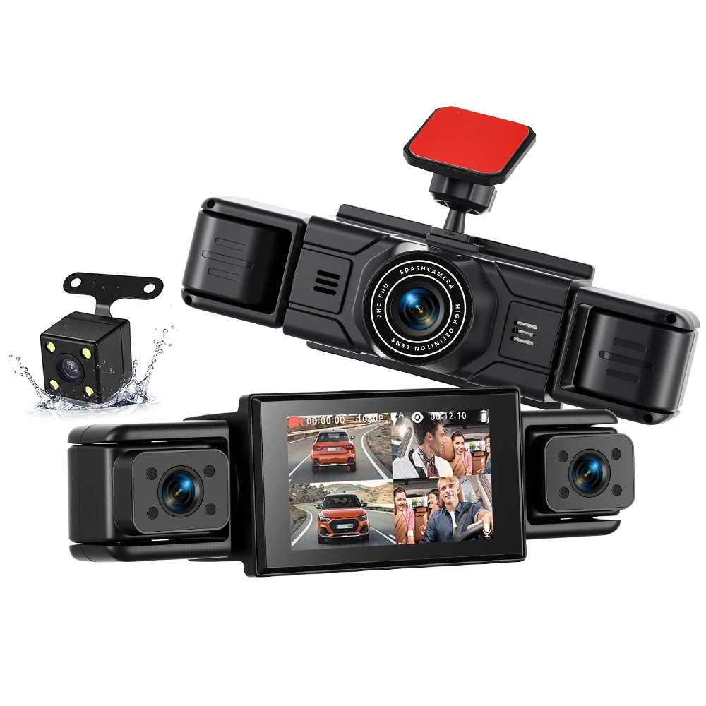 Podofo 3 Zoll Auto-Dashcam 1080P Vorne Links Rechts Hinten Nachtsicht Schleifenaufnahme Auto-Videorekorder Bewegungserkennung Parküberwachung Nachtsicht