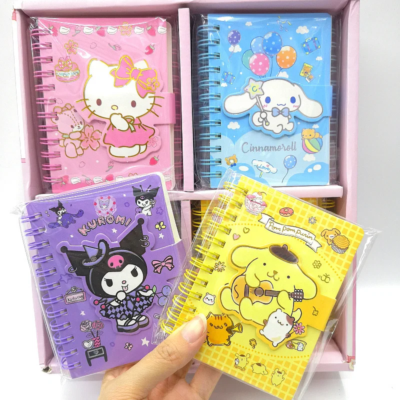 Sanrio 24pcs Note Book Kawaii Hello Kitty High-value Portable Notebook Magnetic Buckle Coil This Student Children's Gift Caneta