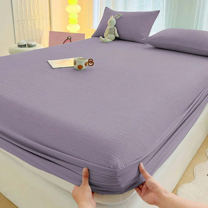 Solid-Color Non-Slip Bed Sheet With Elastic Band Bed Cover Single Double Full Size Mattress Cover Protector Free Shipping200X22