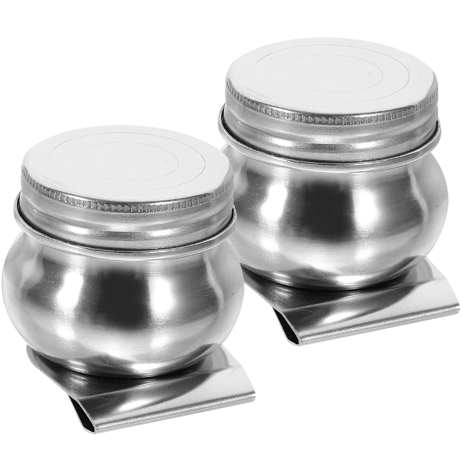 

2 Pcs Stainless Steel Oil Paint Mixing Pot Lid Design Palettes Cup Portable Drawing Supplies Brush Pen Cleaning Jar