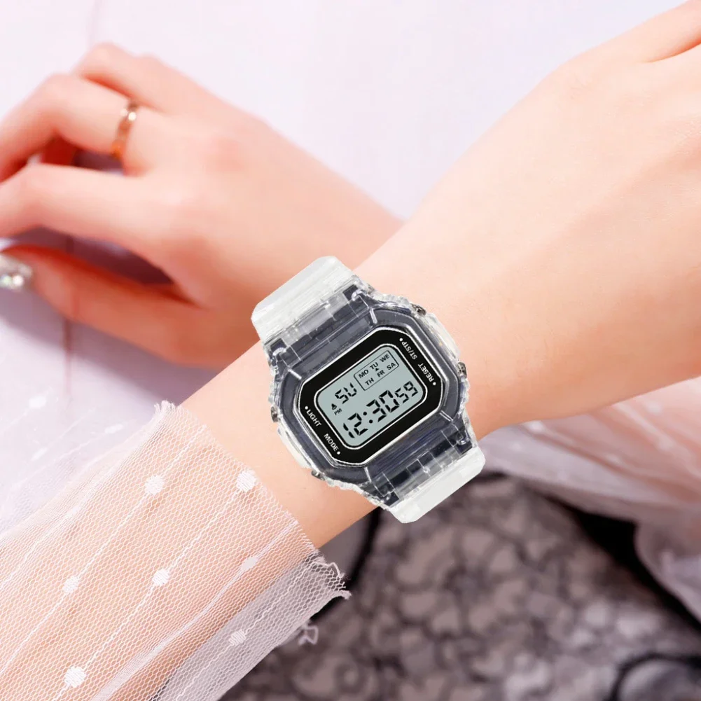 Luminous Sports Watch Digital Watch Small Square Transparent Strap Ladies Students Electronic Watch Gift Dropshipping Watches