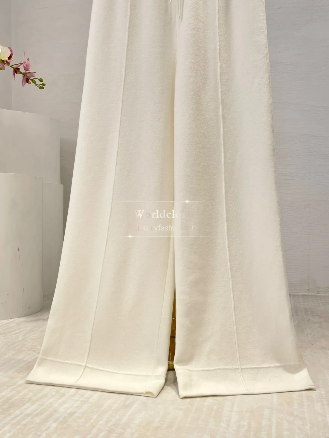 2025 neue Herbst Winter Weiß Hohe Qualität Wolle Kordelzug Taille Lange Hosen