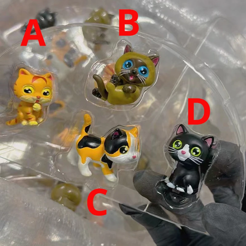 Original New Loose 4 Kinds of Cat Kawaii Cute Kitten Animal Resin Static Figure Model Rare Limited Collection Toy Gift for Kid