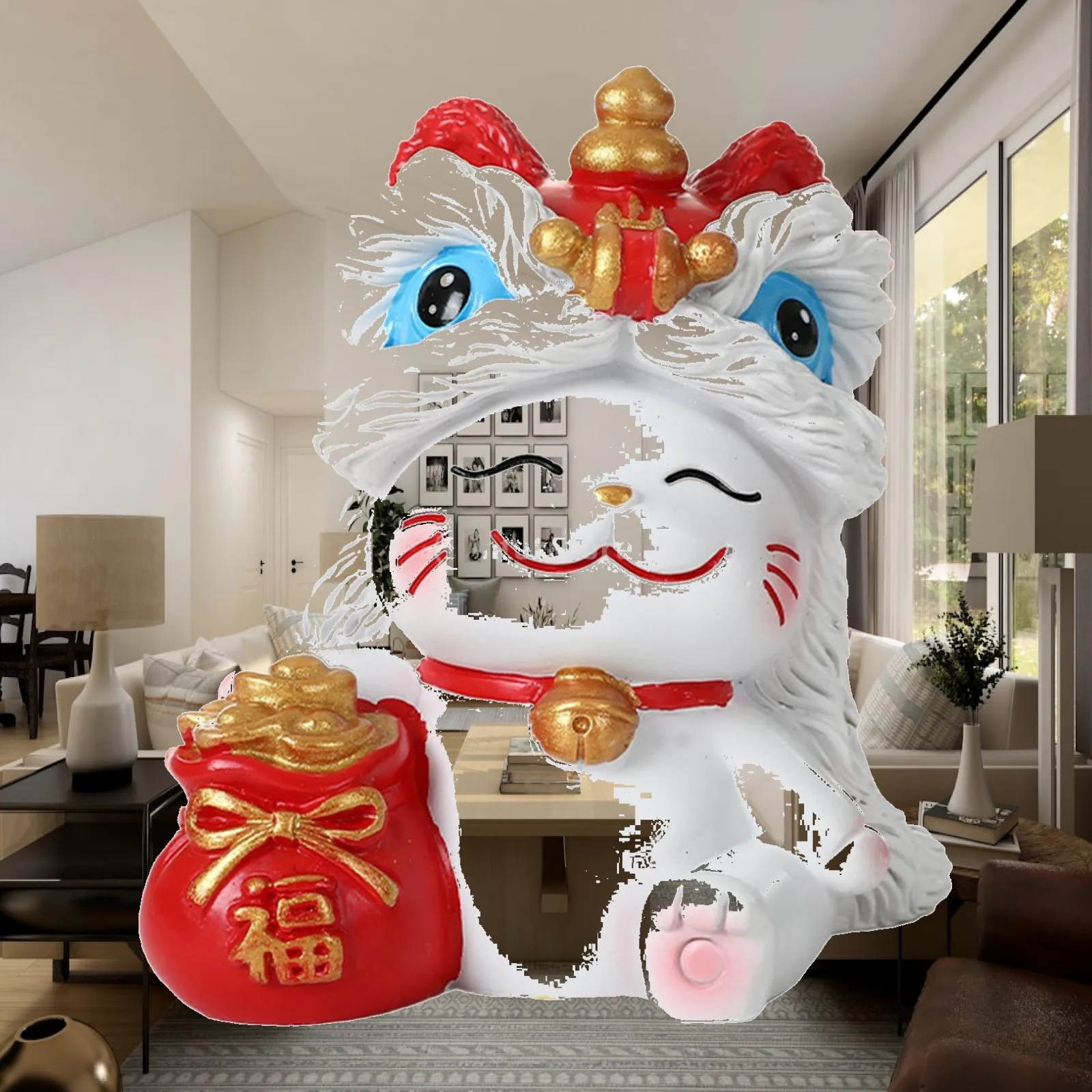Artistic Lucky Cat Figurine Miniature Resin Sculpture Cute Animal Collector for Office Car Dashboard Tabletop Home Decoration