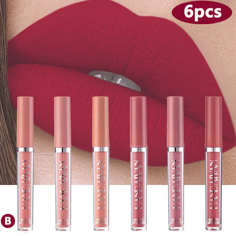 6 unids/pack brillo de labios resistente al agua maquillaje ligero mate cosméticos de labios de larga duración lápiz labial de terciopelo hidratante maquillaje de labios Sexy