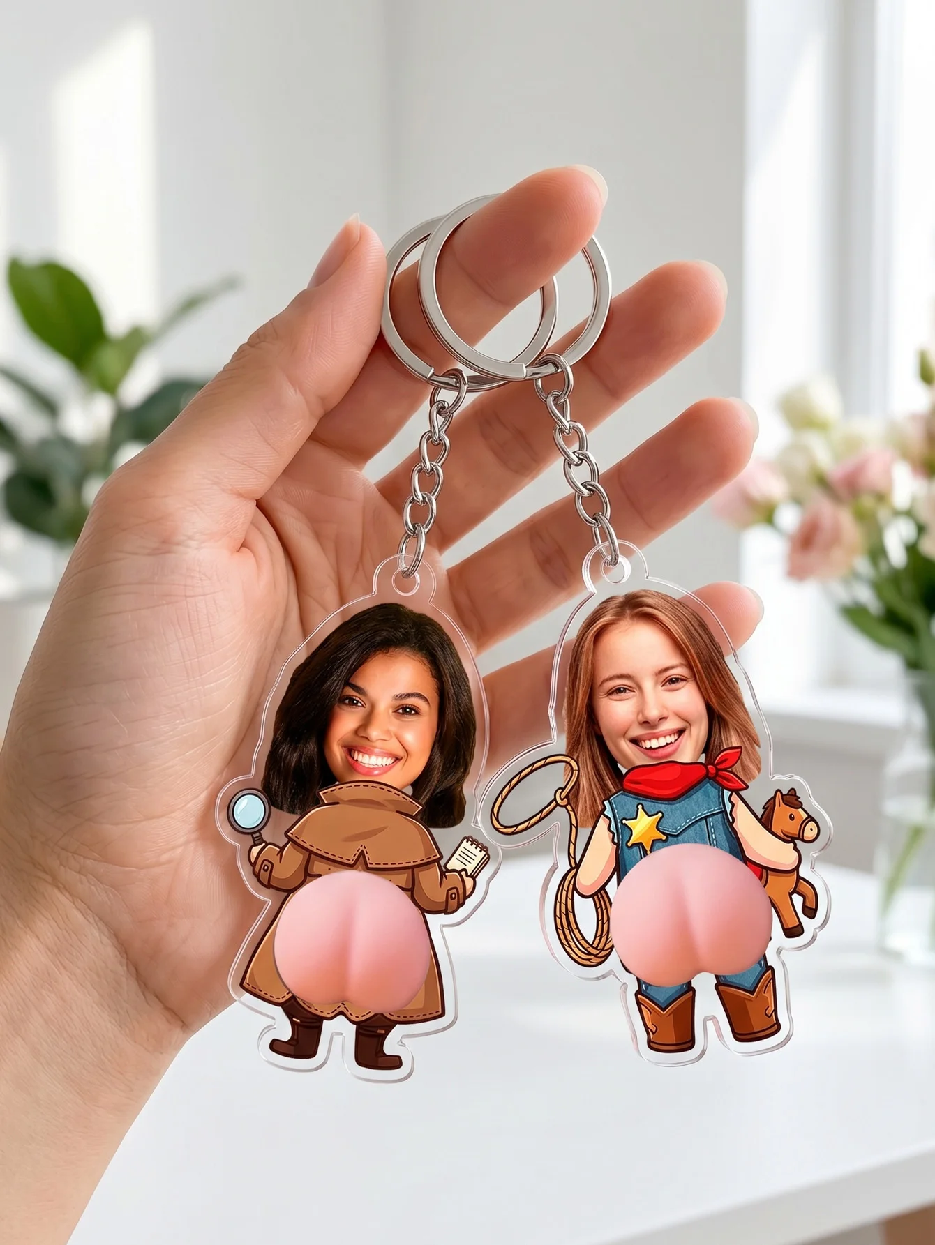 1pc Custom Photo Squishy Butt  Acrylic Keychain，Personalized Stress Relief Keychain for Kids & Adults