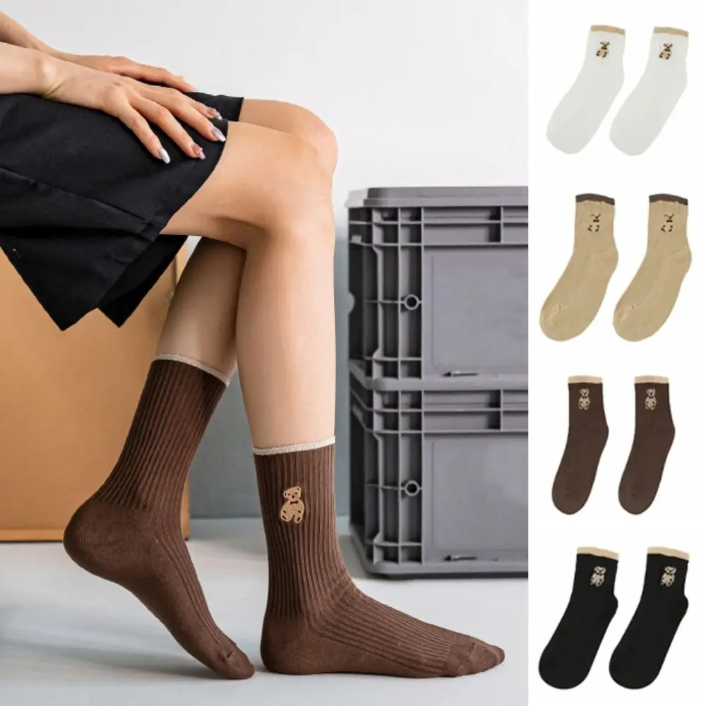 

10 пар мягких носков-трубочек с героями мультфильмов, женские дышащие полосатые носки с милым медведем, чулочно-носочные изделия в стиле Харадзюку, женские носки до середины икры