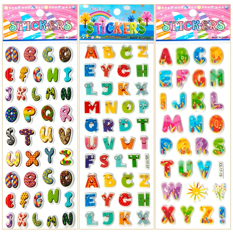 6/12 Sheets Letters Number 3D Puffy Stickers English Alphabet Birthday Festival Gift for Adult Boy Girl Scrapbook Decoration ZYF