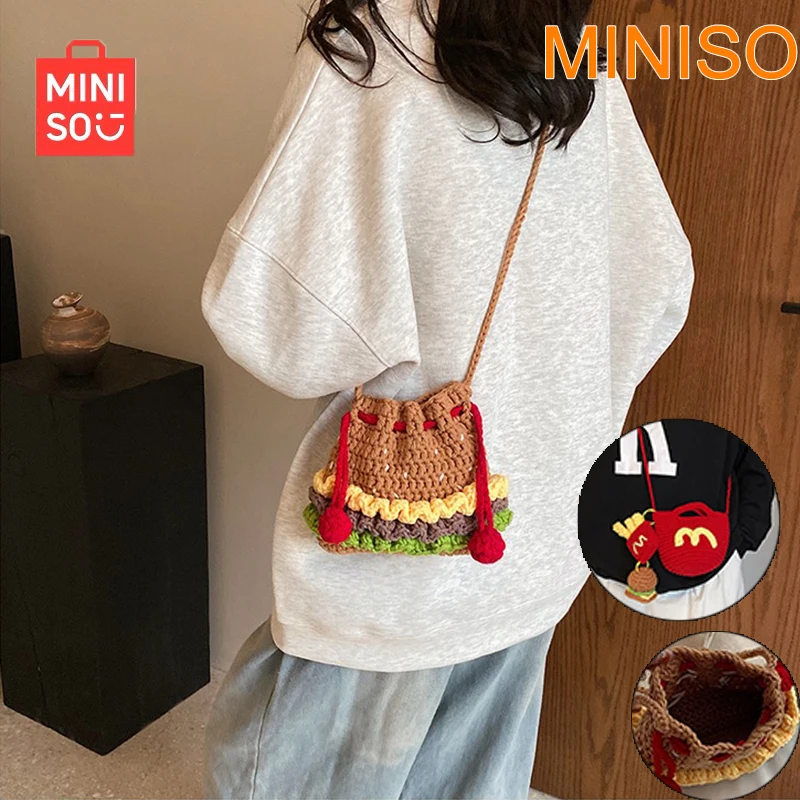 MINISO Handmade Crochet Burger Fries Woolen Bag Cute Bag Shoulder Small Crossbody Bag