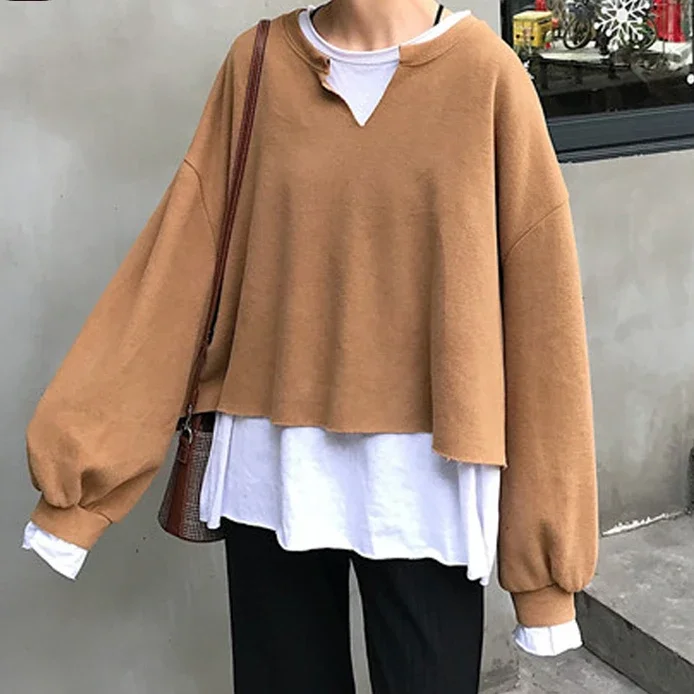 

Women Casual O Neck Sweatshirt Women All-Match Fashion Pullover 2024 Plus Size Spring Puff Sleeve Pullover Korean Tops Harajuku