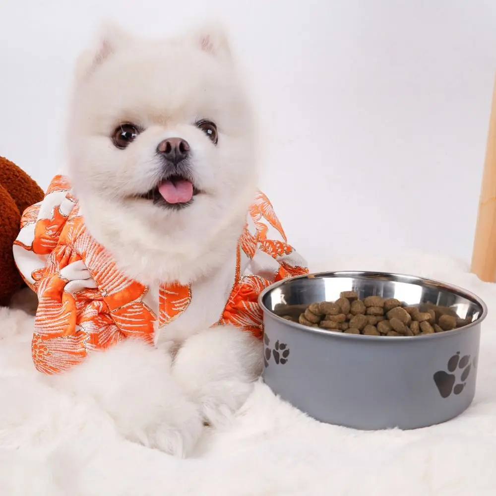 Cartoon Voetafdruk Roestvrijstalen Hond Kom Grote Capaciteit Skidproof Kattenvoerbak Antislip Puppy Voedsel Drinkbak