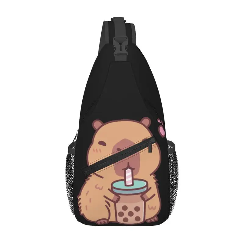 

Custom Cute Capybara Loves Bubble Tea Crossbody Sling Backpack Men Cool Shoulder Chest Bag for Travel Hiking Daypack