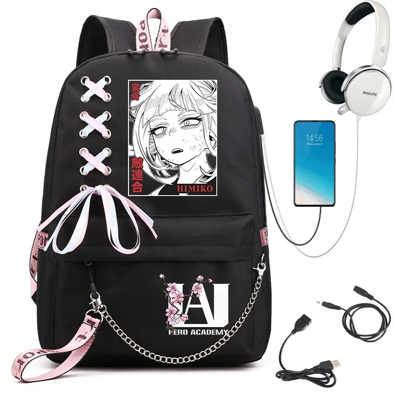 僕のヒーローアカデミア-アニメプリント-学生用バックパック-ウェビングストラップ付き-ガールズスクールバッグ-軽量カジュアルデイパック