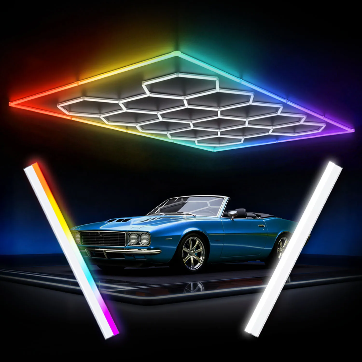 

Smart RGB Working Light Hexagonal Ceiling APP Remote Outer Ring Color Changing Car Detailing Auto Shop 110V 240V High Brightness