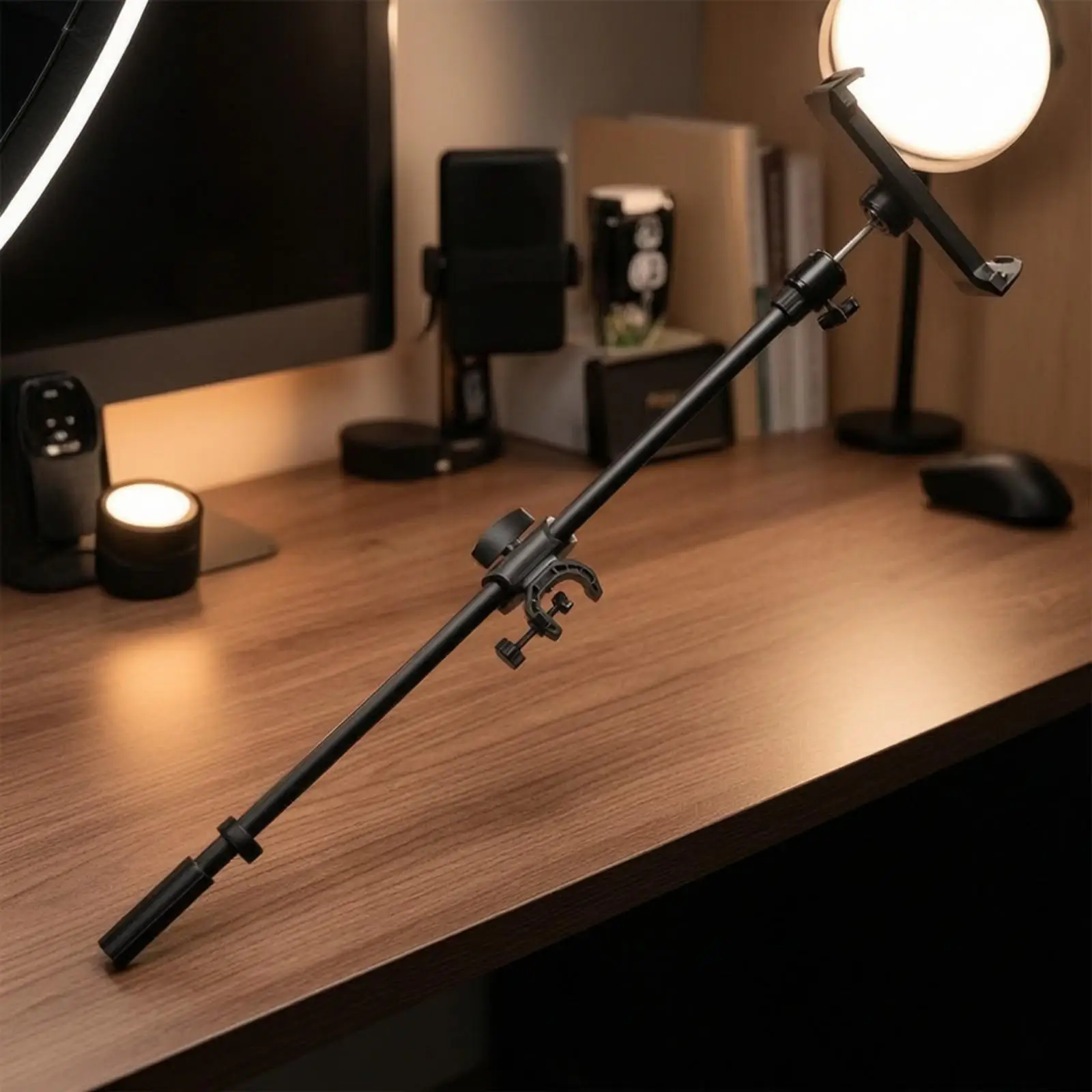Live Broadcasting Support Bar | Adjustable Horizontal Rod, 360-Degree Rotating Joint, Mounting Bar with Clamp, for Desk Setups