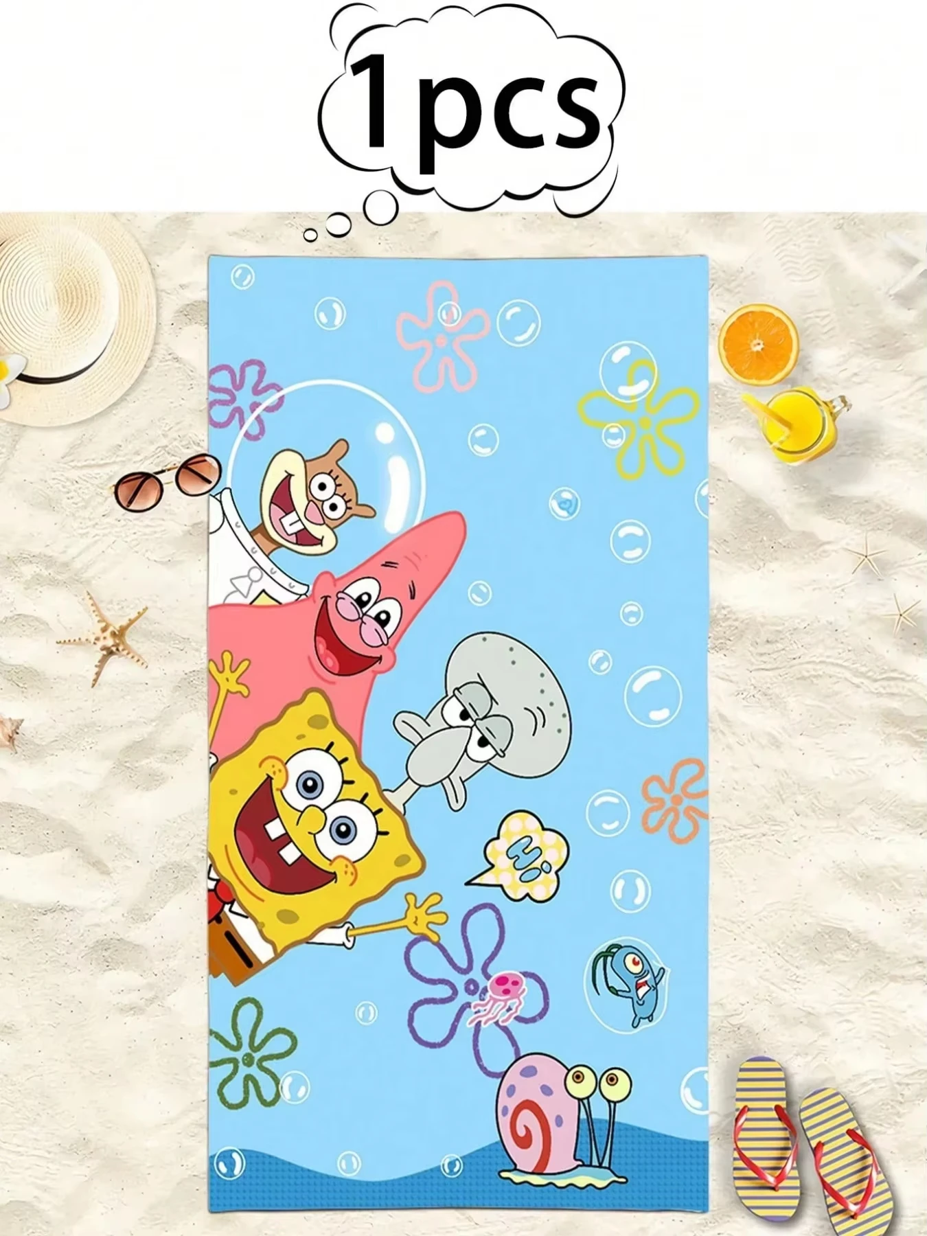 SpongeBob SquarePants Cartoon Polyester Beach Towel, Quick Dry Absorbent Oversized Bath Towel for Kids Swimming Pool Gift