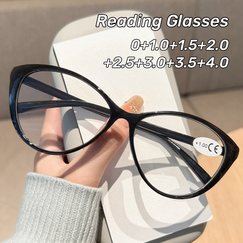 

Fashionable Large-frame Presbyopia Glasses Retro Cat-eye Unisex Blue Light Blocking Glasses with Plus Diopters Women's Eyepieces