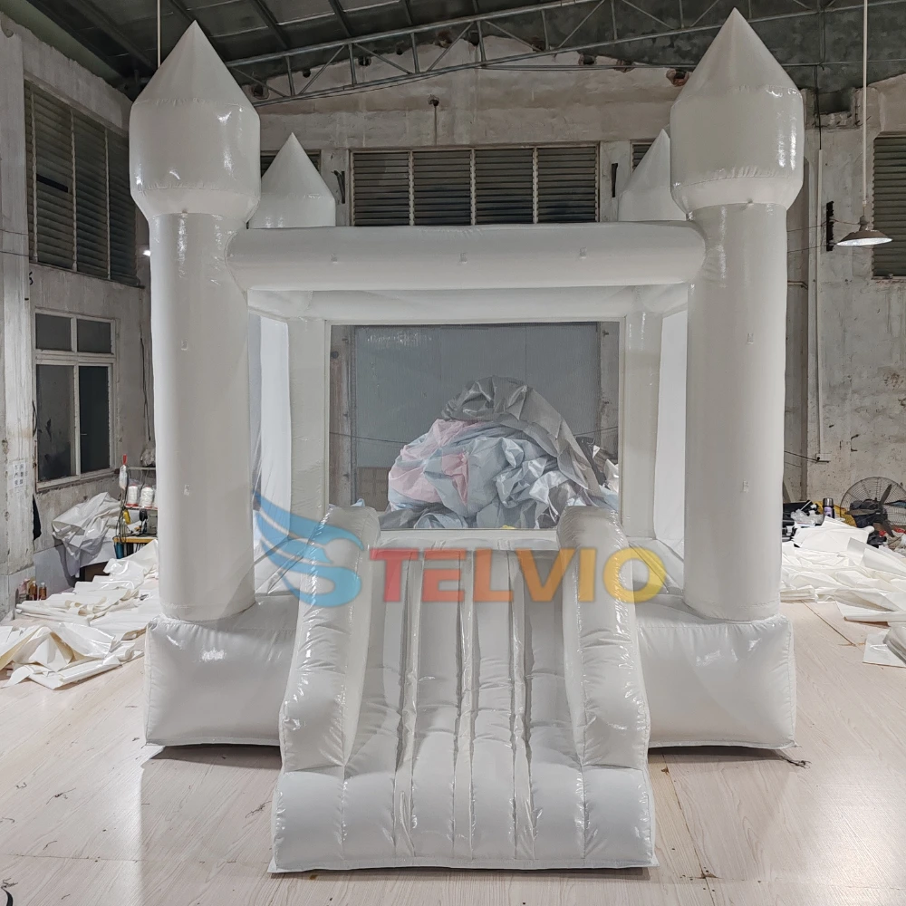 Pretty mini white wedding bounce house with slide indoor outdoor PVC white inflatable castle bounce house jumping