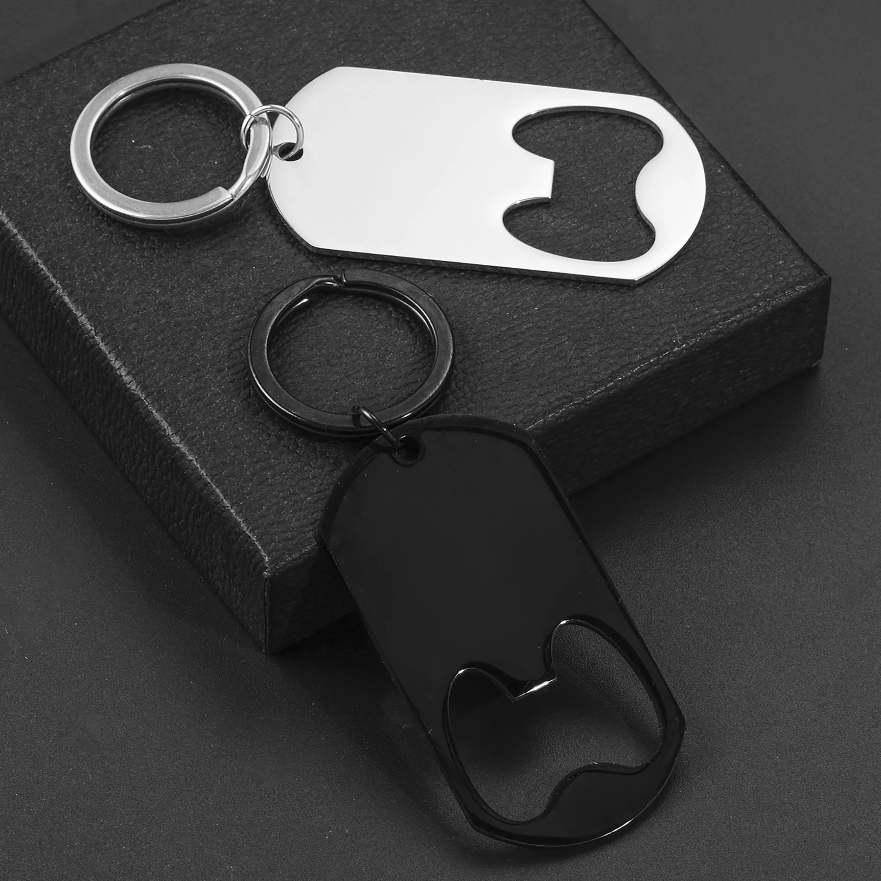 10pcs Keychain Stainless Steel Blank Dog Tags Rectangle Pendant Waterproof No Fade Bottle Opener Anniversary Gifts