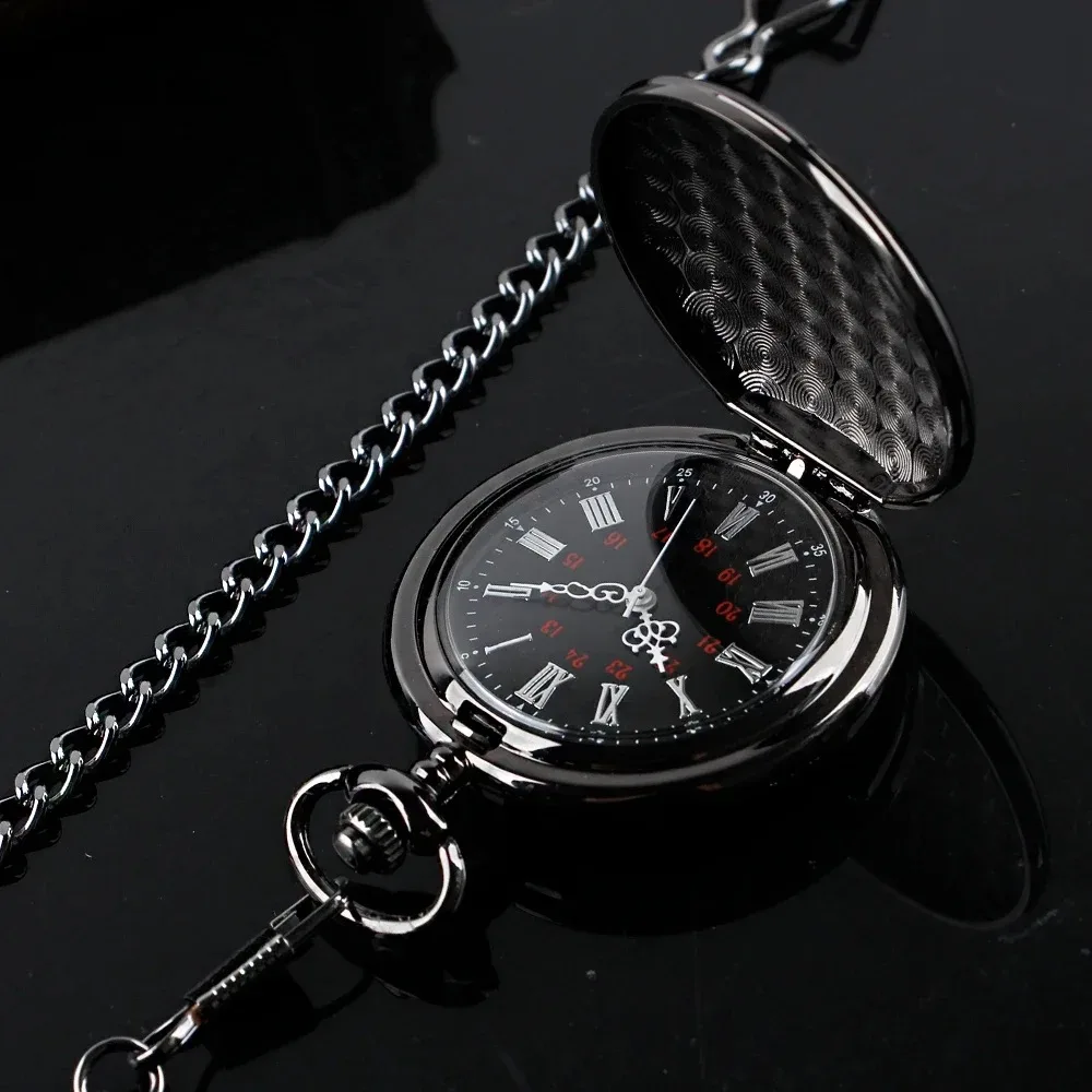 Steampunk Fob Chain Smooth Steel Quartz Pocket Watch Roman Nmber Dial Pendant Fob WatchMens Birthday Wedding Anniversary Gifts