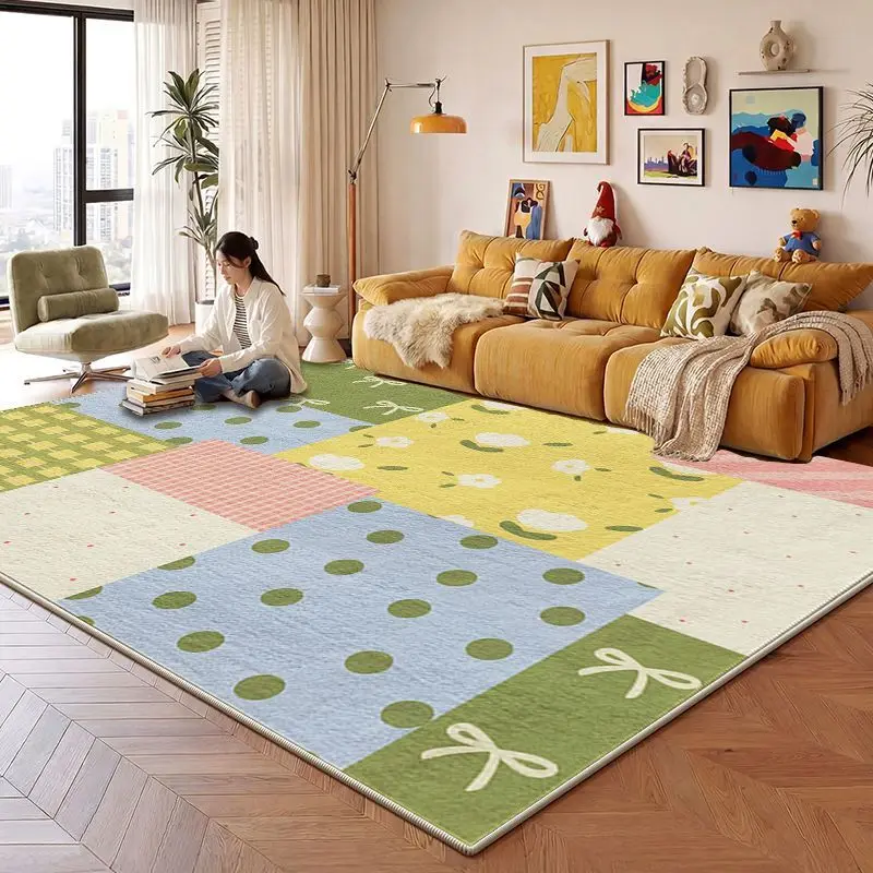 Ins Dopamine Living Room Sofa Carpet Decoration Bedroom Antiskid Washable Light Luxury Floor Mats Soft Fluffy Study Big Area Rug