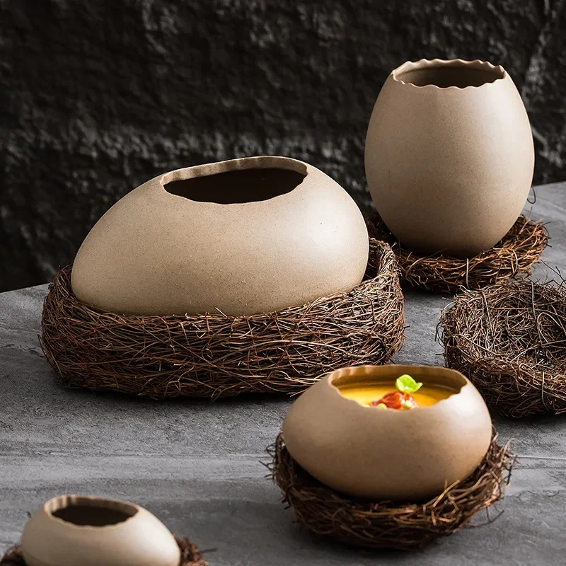 egg dessert bowl Eggshell cooking bowl Hotel specialty tableware Internet celebrity restaurant cooking special-shaped