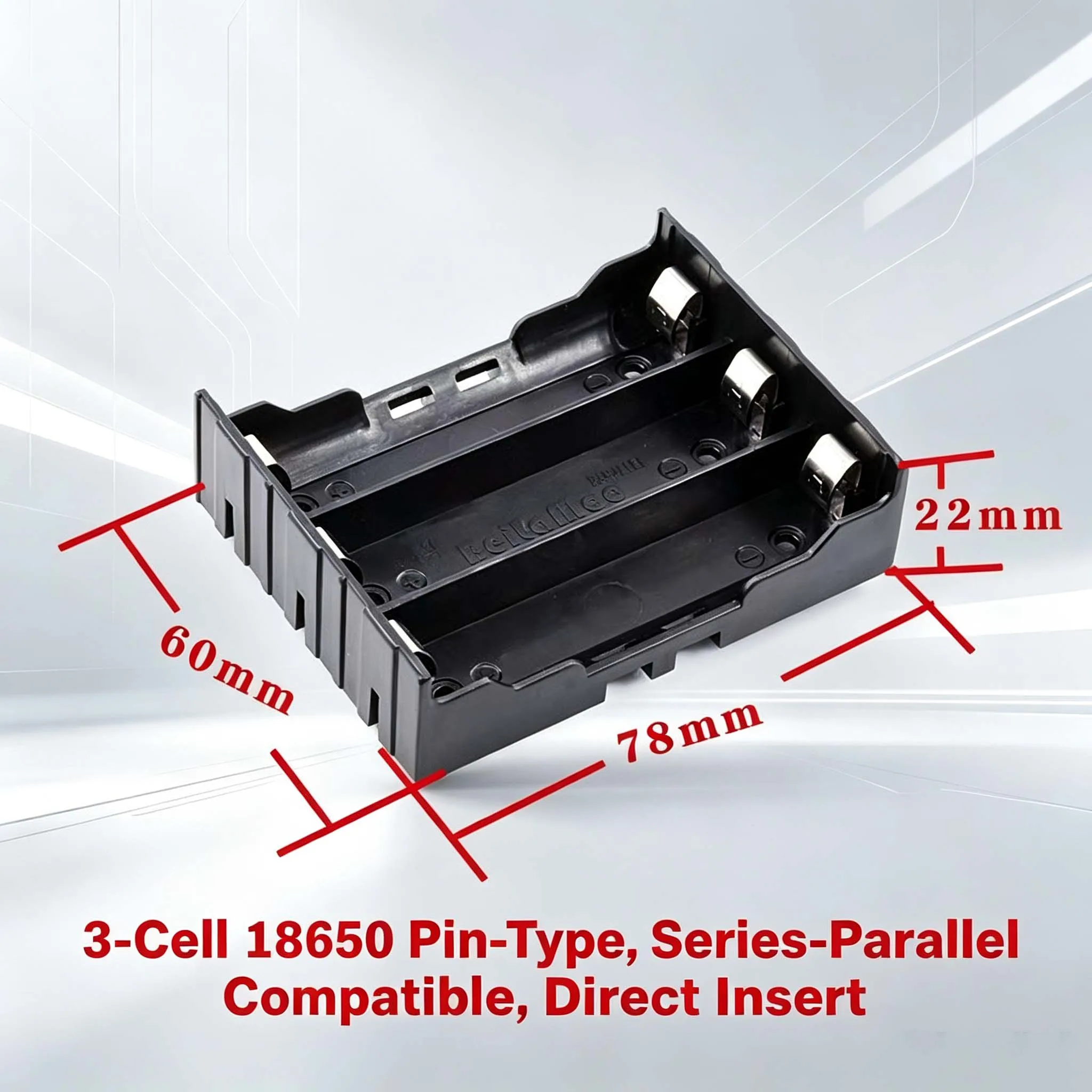 Neue schwarze DIY 3-Zellen-Kunststoff-Batteriebox-Halterung für 18650-Akkus, 3,7V DIY (Batterie nicht enthalten) – Detail 6