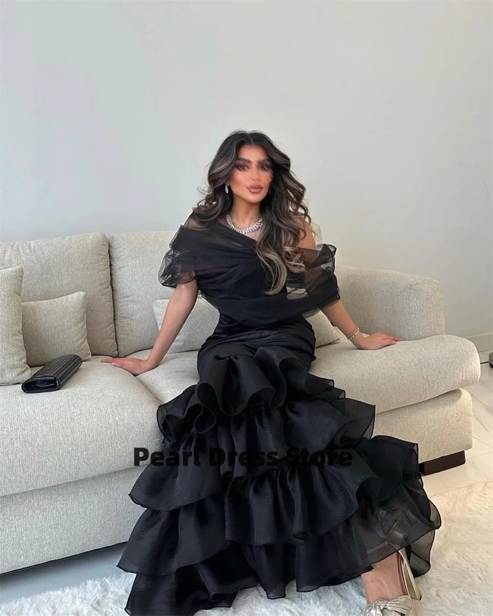 

Mermaid Velvet Prom Dresses Saudi Arabic Off the Shoulder Tulle Bolero Tiered Ruffles Dubai Evening Gowns Formal Party