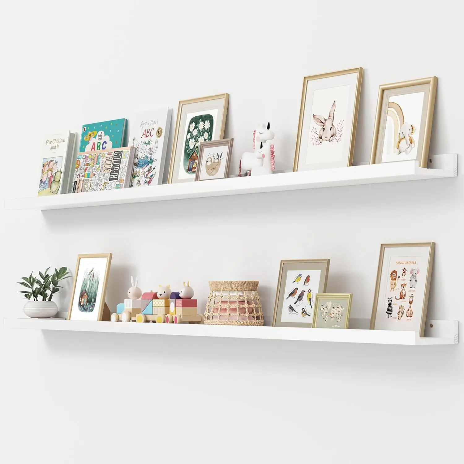 

Picture Ledge Shelf, Floating Shelves Set of 2, Solid Pine Wood 72'' Long Large Nursery Book Shelves for Toys Storage